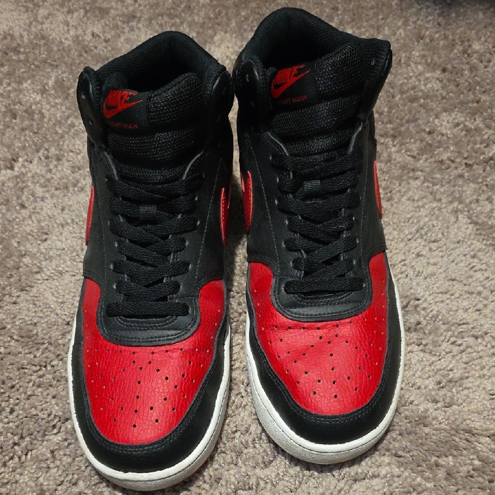 Nike Court Vision Mid Bred Sneakers Shoes Black Red Dm 8682-001 Size 10